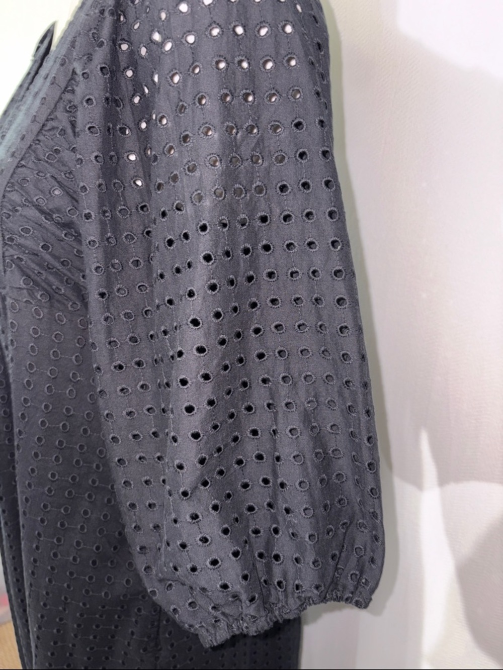 NWT A New Day  Black Eyelet V-Neck Puff Sleeve Midi Dress - Picture 3 of 12